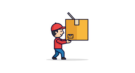 Cartoon delivery man brings packages with care, showcasing service and reliability for e-commerce, logistics, and small business advertising needs