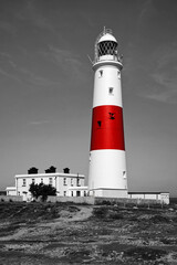 Portland Bill lighthouse Dorset Monochrome with Red Band