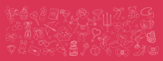 Valentine Flat Icons Pink Background