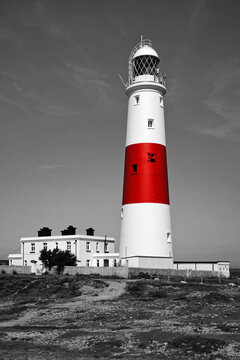 Portland Bill lighthouse Dorset Monochrome with Red Band