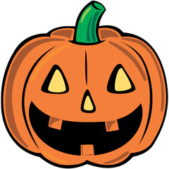 Cheerful cartoon jack o lantern with glowing triangular eyes and a wide toothy grin perfect for october holiday decorations and festive designs on transparent background