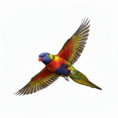 Fototapeta premium Vibrant Rainbow Lorikeet Parrot in Full Flight Isolated on Pure White Background