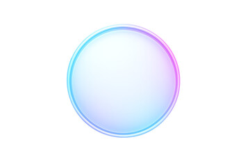 A beautiful 3d render of a smooth circular white button with a soft purple and blue neon glow outline, isolated on transparent background