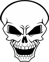 Fierce stylized black and white skull graphic design featuring angry eyes and an open menacing mouth perfect for tattoo or biker art on transparent background