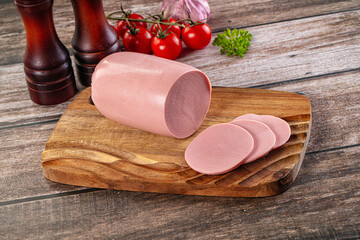 Boiled sausage with slices for breakfast