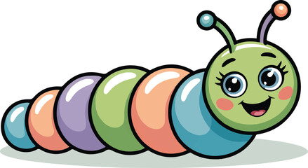 Cute colorful caterpillar with a happy face and many segments vector cartoon illustration on a transparent background