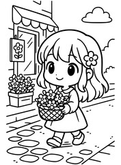 Cute Flower Shop Coloring Pages Set Vector illustration, line art