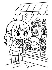 Cute Flower Shop Coloring Pages Set Vector illustration, line art
