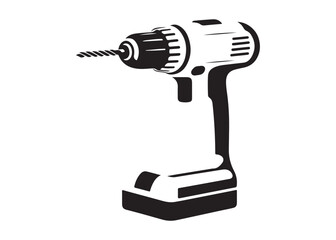 drill machine logo silhouette vector, power drill silhouette vector illustration, construction tool logo silhouette, drilling machine logo silhouettes vector on white background