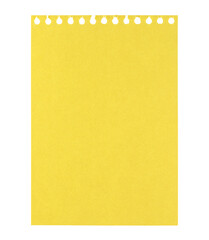 Yellow blank notepad paper with texture, isolated on transparent background. Office blank paper...