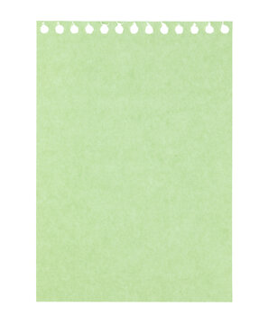 Green blank notepad paper with texture, isolated on transparent background. Office blank paper concept
