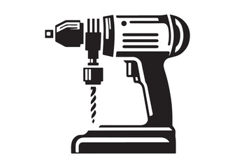 drill machine logo silhouette vector, power drill silhouette vector illustration, construction tool logo silhouette, drilling machine logo silhouettes vector on white background