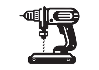 drill machine logo silhouette vector, power drill silhouette vector illustration, construction tool logo silhouette, drilling machine logo silhouettes vector on white background