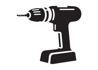drill machine logo silhouette vector, power drill silhouette vector illustration, construction tool logo silhouette, drilling machine logo silhouettes vector on white background