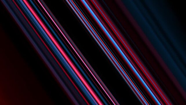 Colorful glowing diagonal stripes combined with fluid neon motion lines on a deep dark surface, producing a vibrant fast-paced abstract animation background suitable for futuristic designs, digital ba