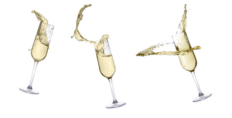 Three festive champagne glasses isolated on white background © neirfy