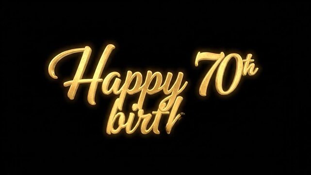 Bright gold 3D cursive text 'Happy' with a luminous glow on a dark backdrop