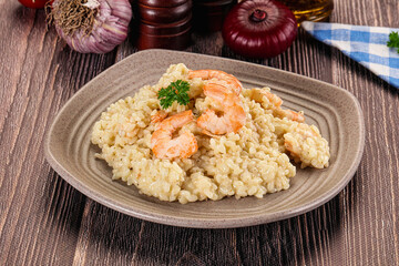 Gourmet risotto with prawn and cheese