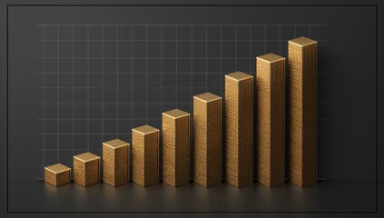 Displaying nine gold-coin stacks ascending bar chart on grid panel, showing coin edges, shadows