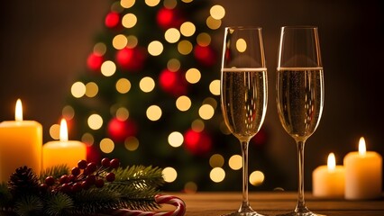 christmas still life with champagne