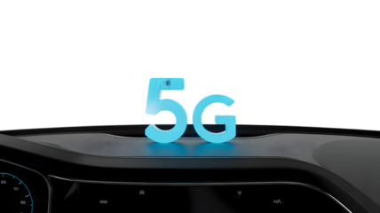 A 5g sign on the dashboard of a car, symbolizing the integration of highspeed internet in vehicles isolated on transparent background