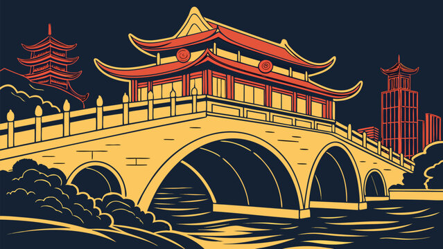 Anshun Bridge Night View Vector