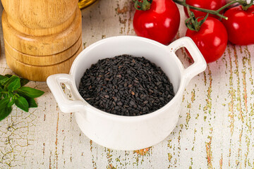 Black sesame seeds in the bowl