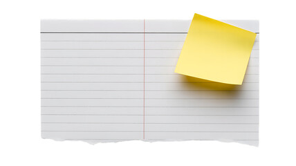 Yellow sticky note on notebook paper provides space for customizable message and information for advertising or marketing projects.