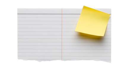 Yellow sticky note on notebook paper provides space for customizable message and information for advertising or marketing projects.