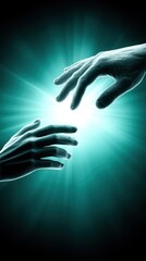 Two Hands Reaching Towards Each Other with Glowing Light Background