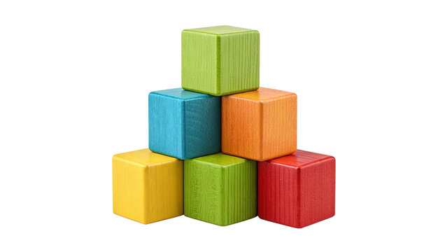 Pyramid Stack of Colorful Wooden Building Blocks Isolated on Transparent Background