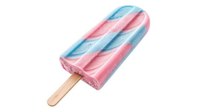 Pink and Blue Striped Fruity Popsicle on a Stick Isolated on Transparent Background