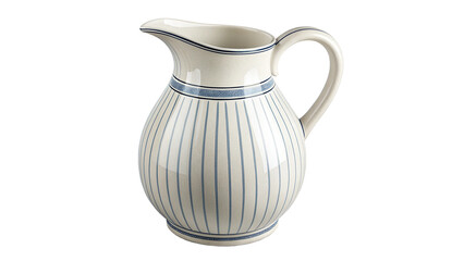 Striped Ceramic Water or Milk Pitcher Isolated on Transparent Background