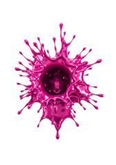 Highly viscous, vibrant cosmetic magenta liquid splash, ultra-glossy and reflective with sharp frozen tendrils, macro close-up isolated on transparent, volumetric studio light concept for premium