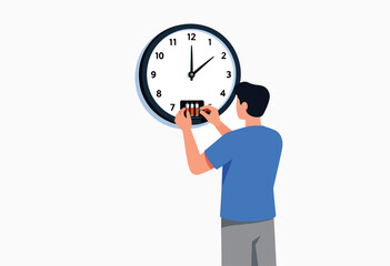 Person adjusts vials in front of a clock face