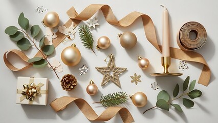 Elegant gold Christmas wrapping supplies for festive holiday design