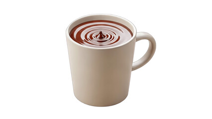 Chocolate Drink Dripping in a Mug on White Background