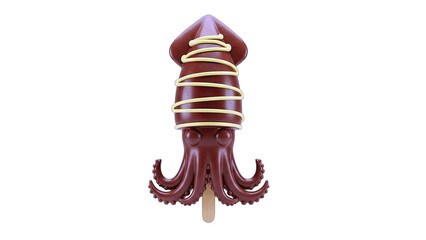 Chocolate Squid on a Stick Isolated on White Background