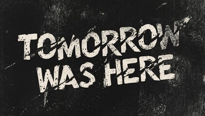 Displaying distressed TOMORROW WAS HERE typography on grunge wall, showing paint drips and scrapes