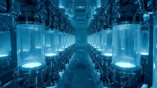 Inside a futuristic sterile cryogenic facility