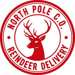 North Pole - Reindeer Delivery. Santa Claus Christmas Stamp for Gifts, Presents, Toys, Greetings. SVG. 