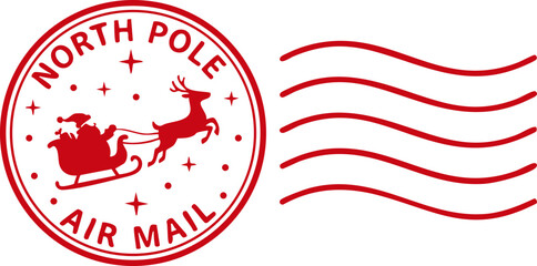 North Pole Air Mail. Santa Claus Christmas Stamp for Gifts, Presents, Toys, Greetings. SVG. 