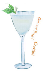 Glass with Gin and Basil  cocktail.