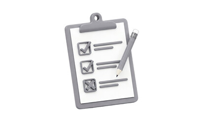 Clipboard with Checklist and Pencil on White Background