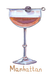 Glass with Manhattan cocktail illustration
