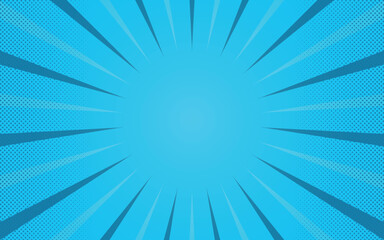 Blue Comics rays background with halftones. Vector summer backdrop illustrations stock illustration, blue sunburst background