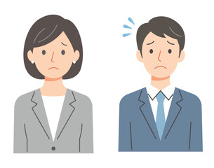 Worried Businessman and Businesswoman Illustration &ndash; Stress, Anxiety, Office Trouble Concept