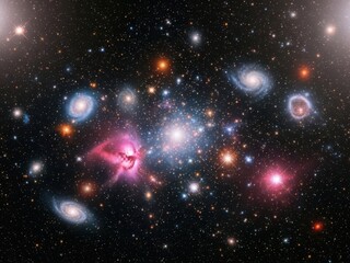 Fototapeta premium A vibrant cosmic scene with galaxies, stars, and colorful celestial formations in deep space