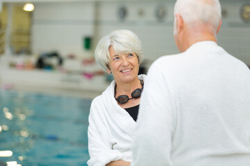 portrait of elderly spa members talking