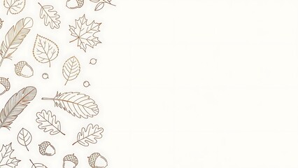 Elegant autumn border with feathers leaves and acorns